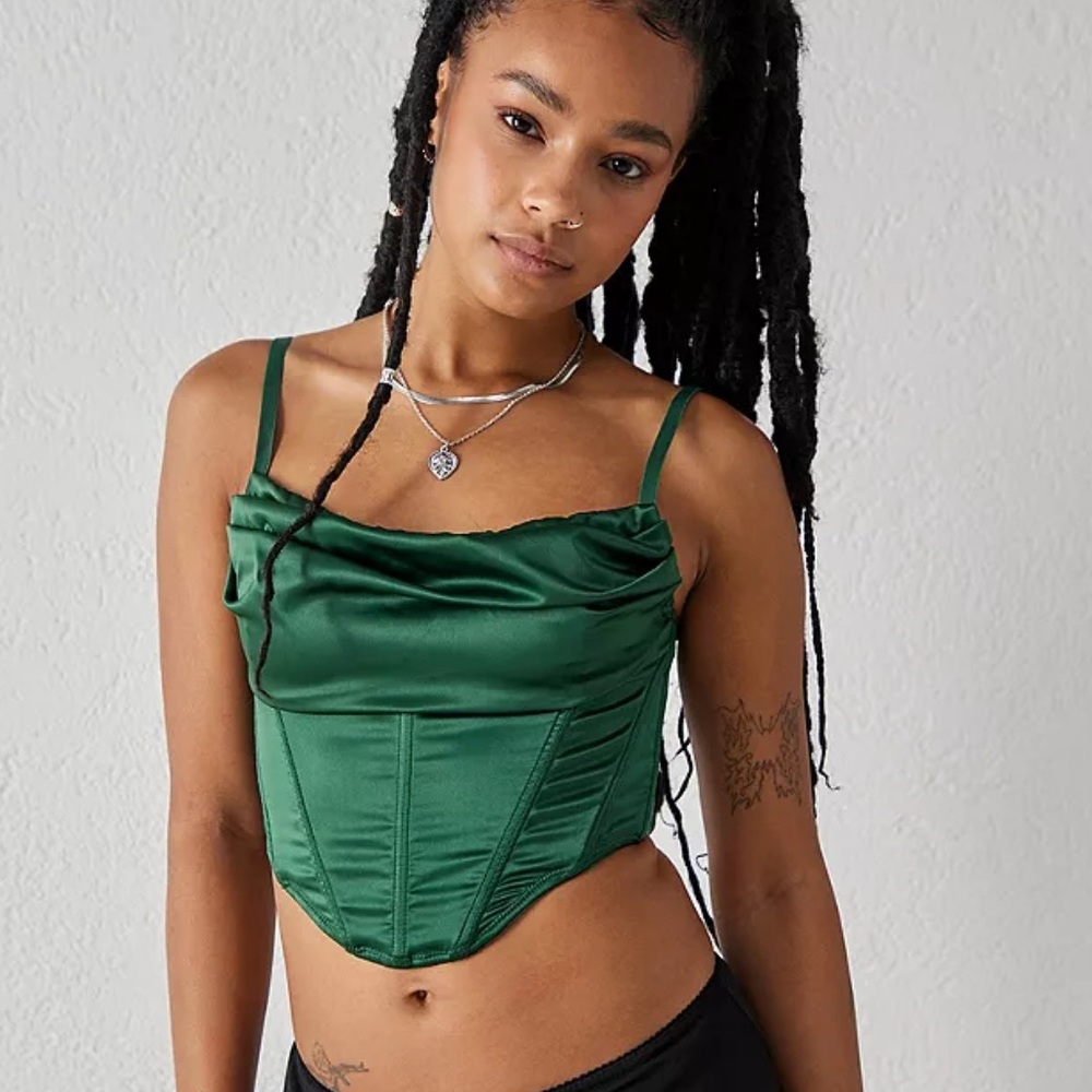 Urban Outfitters Green Satin Cowl Corset Top